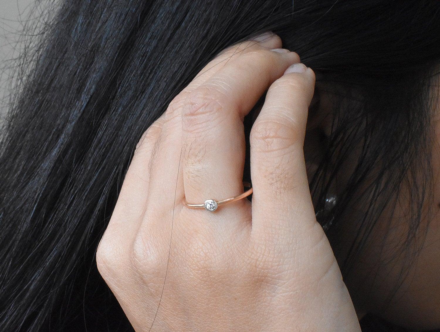 For Sale:  14k Gold Diamond Round Diamond Bezel Set Ring Diamond Solitaire Ring 8