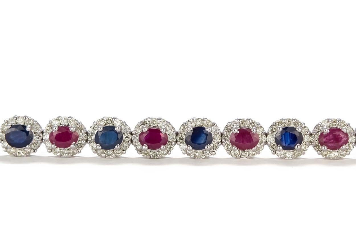 Women's 14 Karat Gold Diamond, Ruby and Sapphire Bracelet