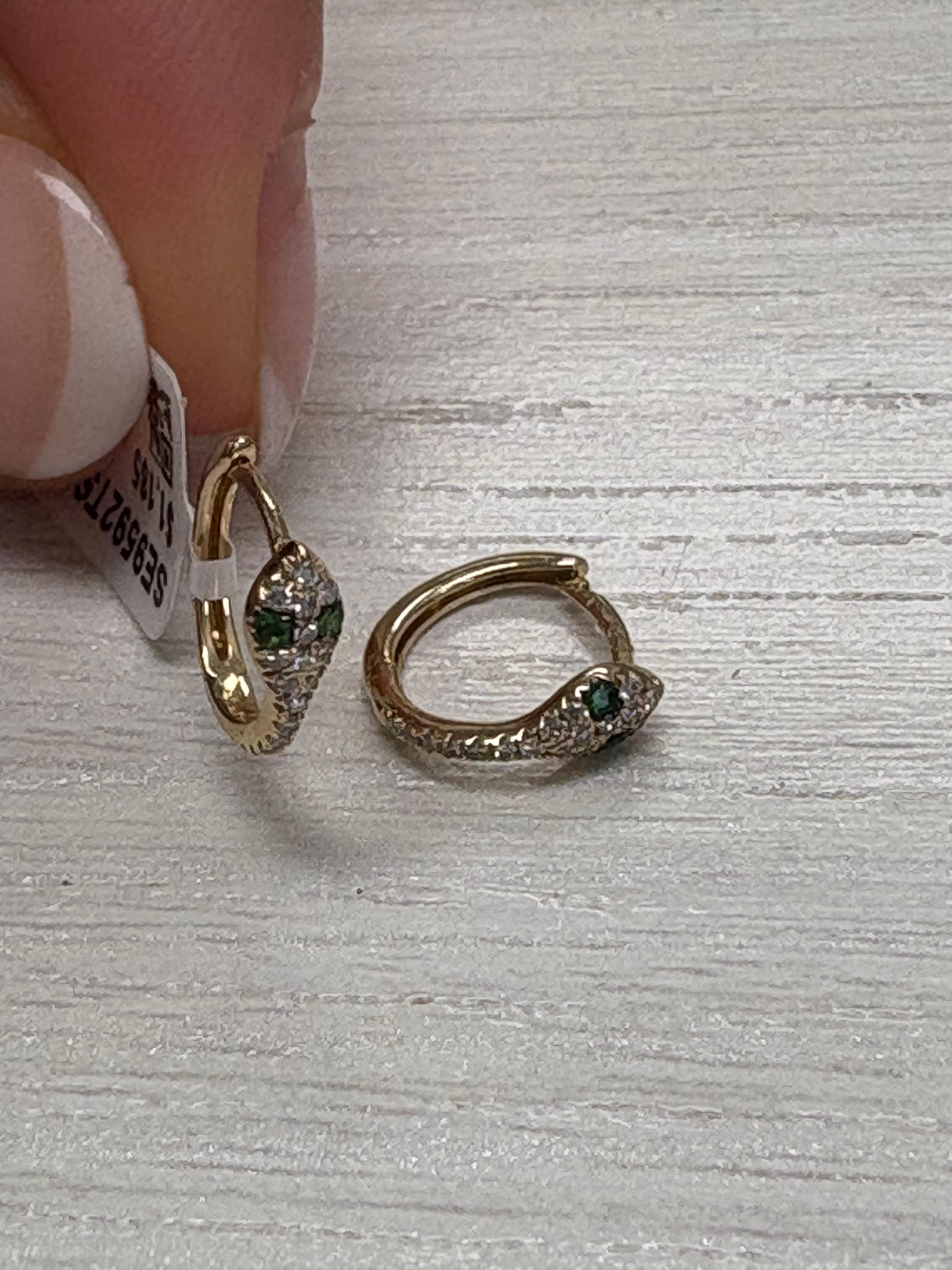 14K Gold Diamond & Ruby Snake Huggy Earring NEW For Sale 2