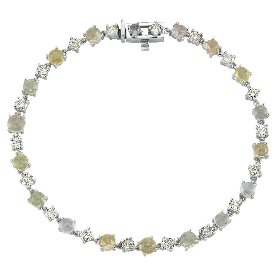Bracelet tennis en or blanc 14 carats avec  Diamant et saphir 