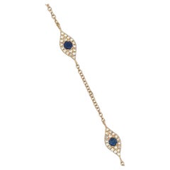 14K Gold Diamond Sapphire Evil Eye Hand Chain Bracelet Ring Bracelet 2 Grams