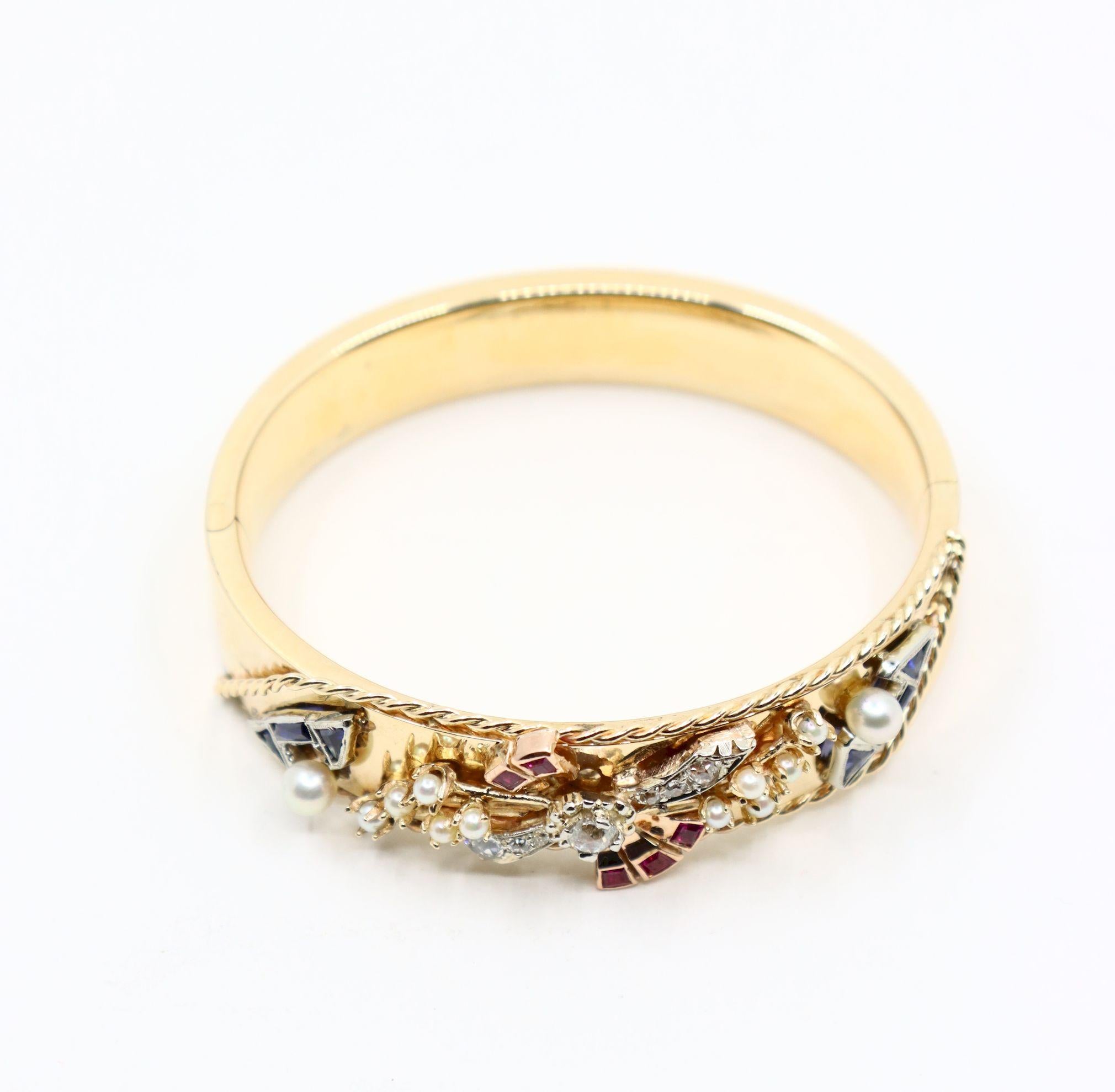 Bracelet en or 14K diamant saphir perle en vente 2