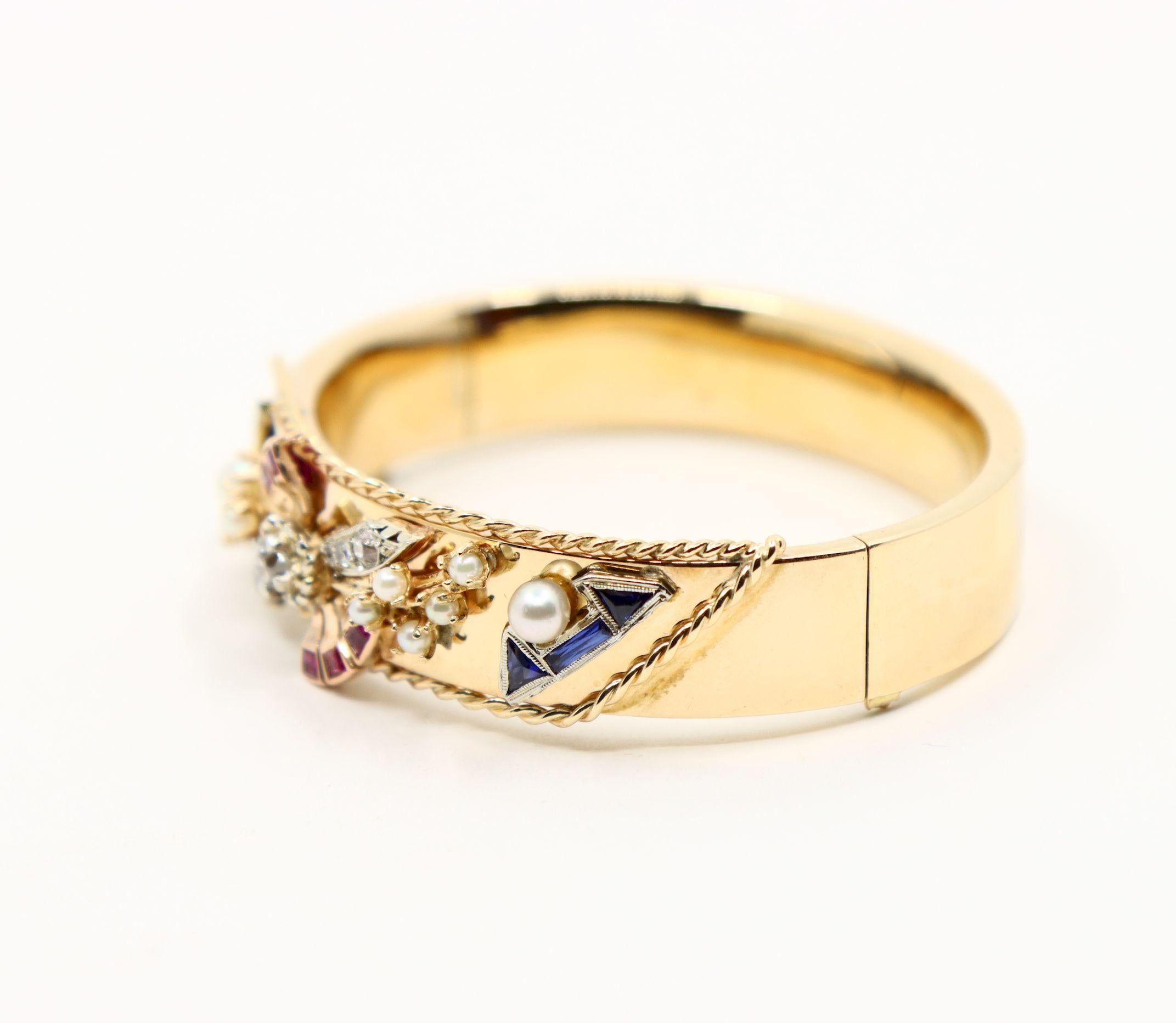 Bracelet en or 14K diamant saphir perle en vente 4