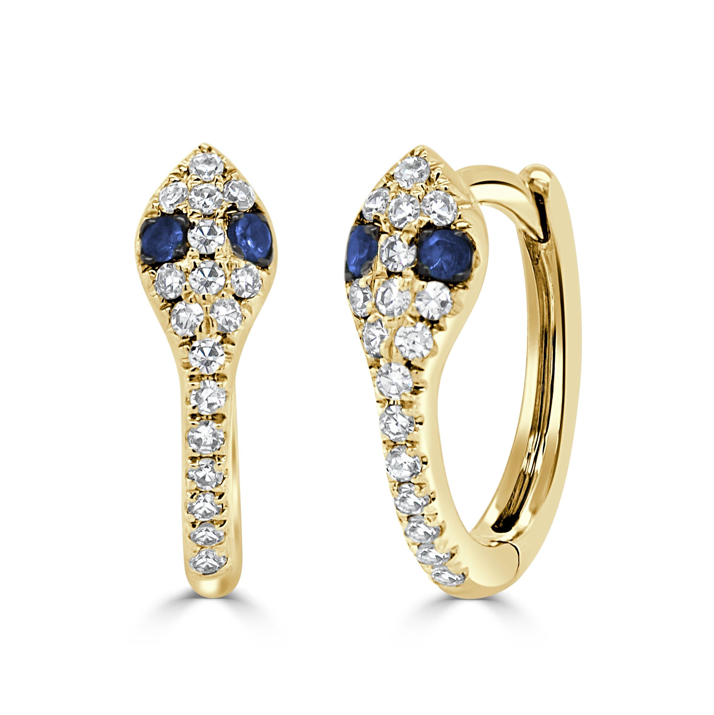 These are a Gorgeous pair of stylish yet classic diamond & sapphire Snake Huggie earrings. Wear every day or to a fun night out. Makes the perfect gift. These huggies measure 1/2
