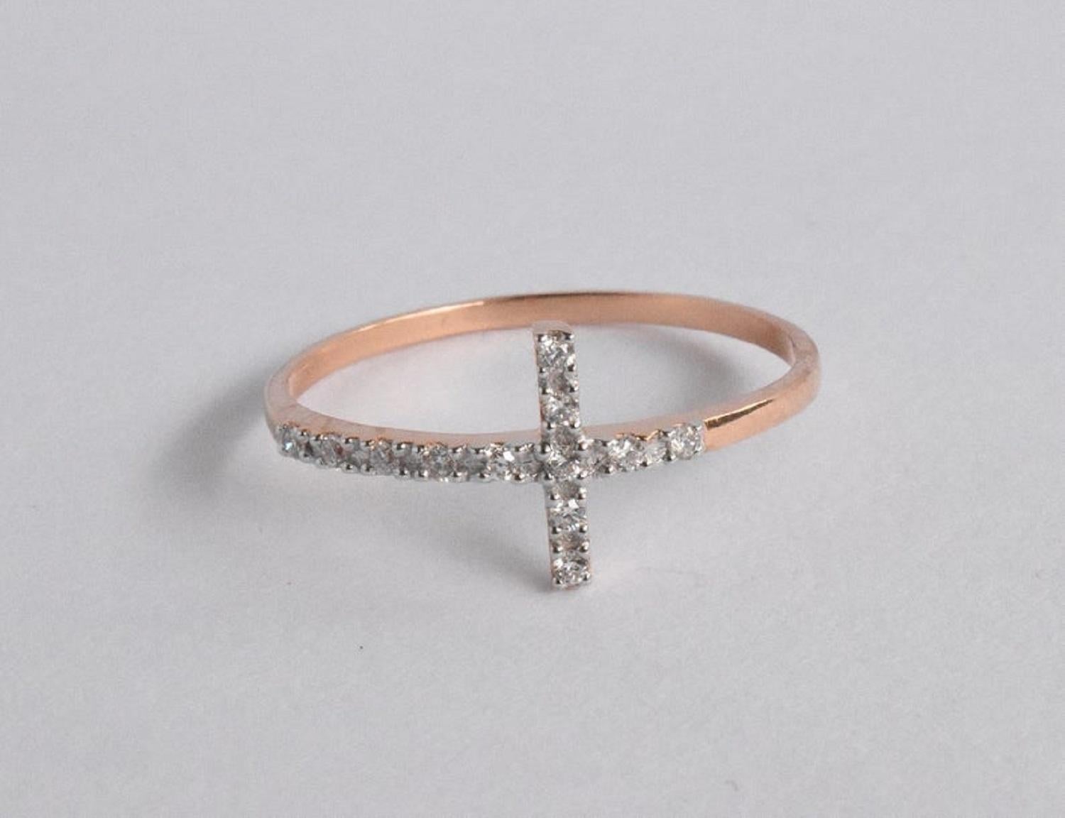 For Sale:  14k Gold Diamond Sideways Cross Ring Diamond Wedding Band 3