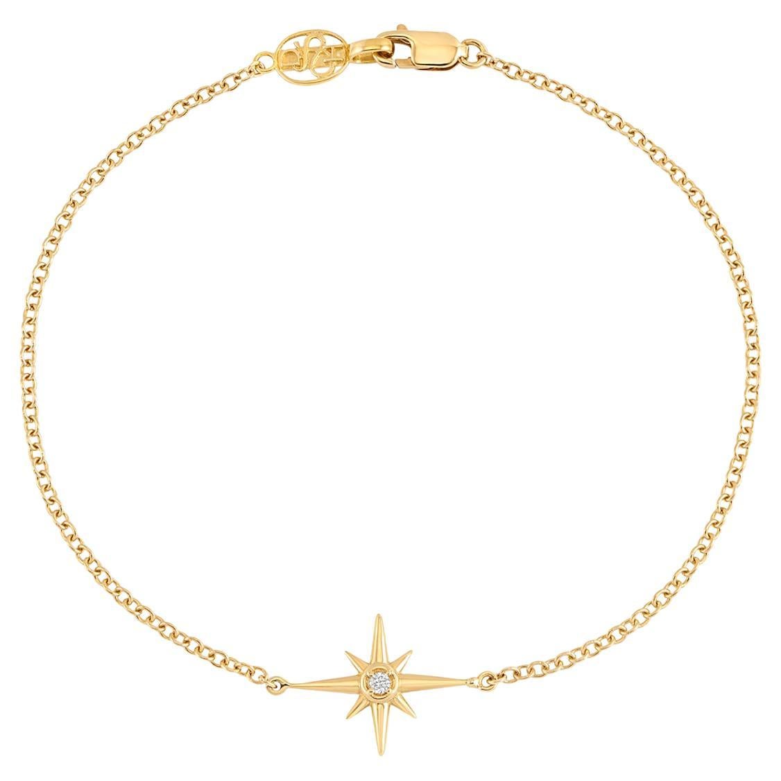 Bracelet à une seule étoile nord en or 14 carats et diamants Dower & Hall