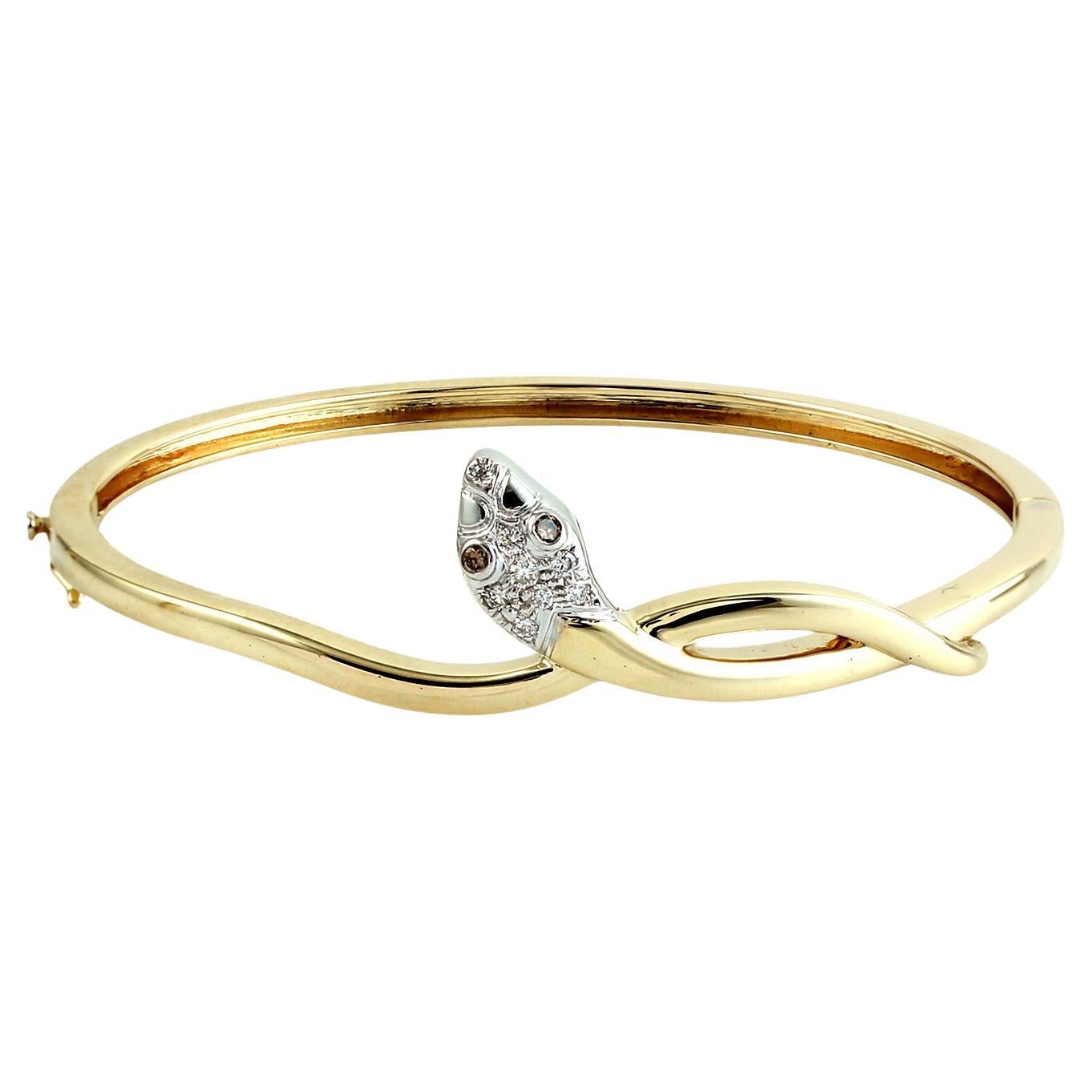 14K Gold Diamond Snake Bangle, Serpent Motif Bracelet