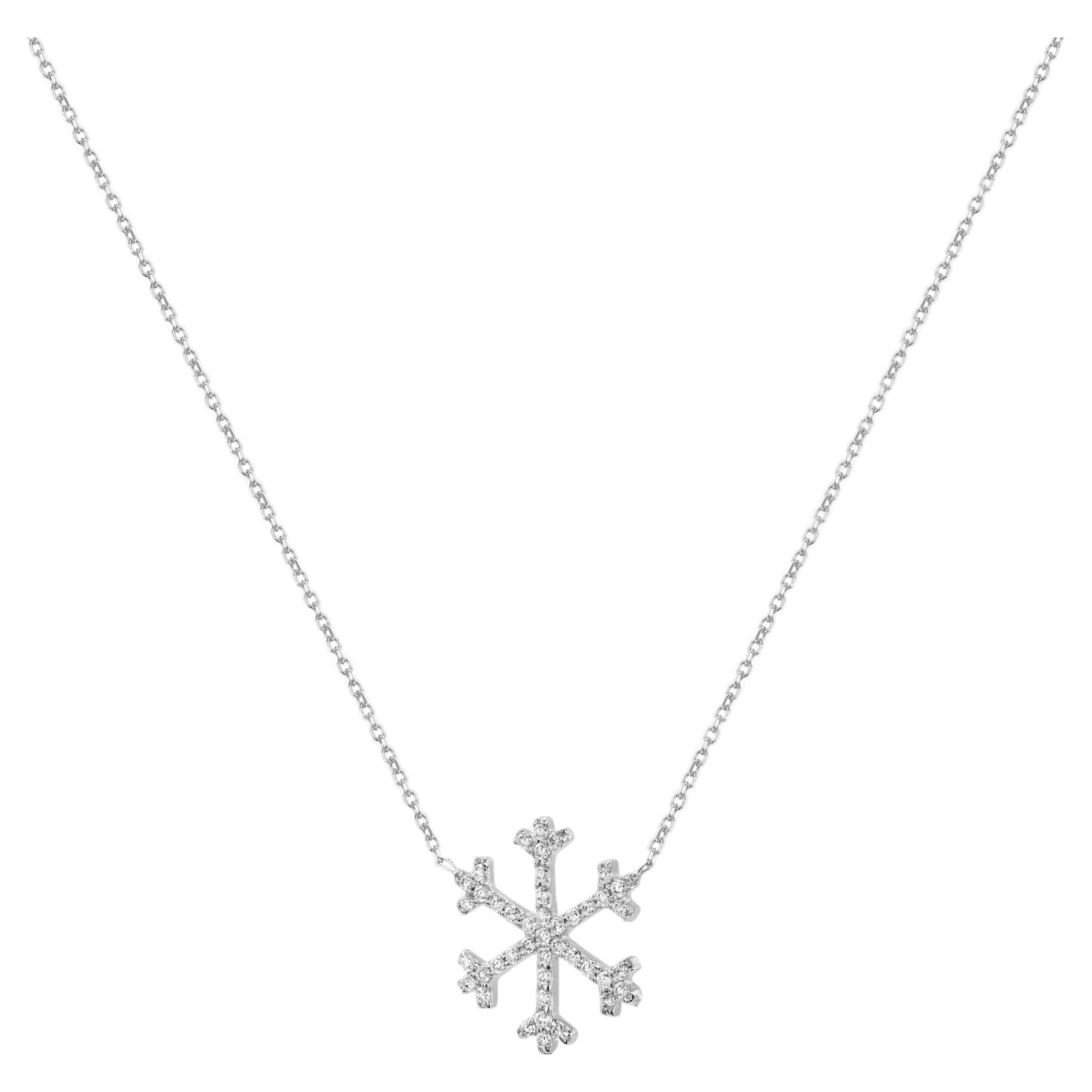 14k Gold Diamond Snowflake Necklace Winter Snowflake Christmas Gift For Sale