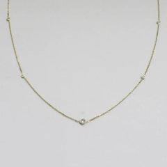 14k Gold Diamond Solitaire Necklace Diamond Station Necklace