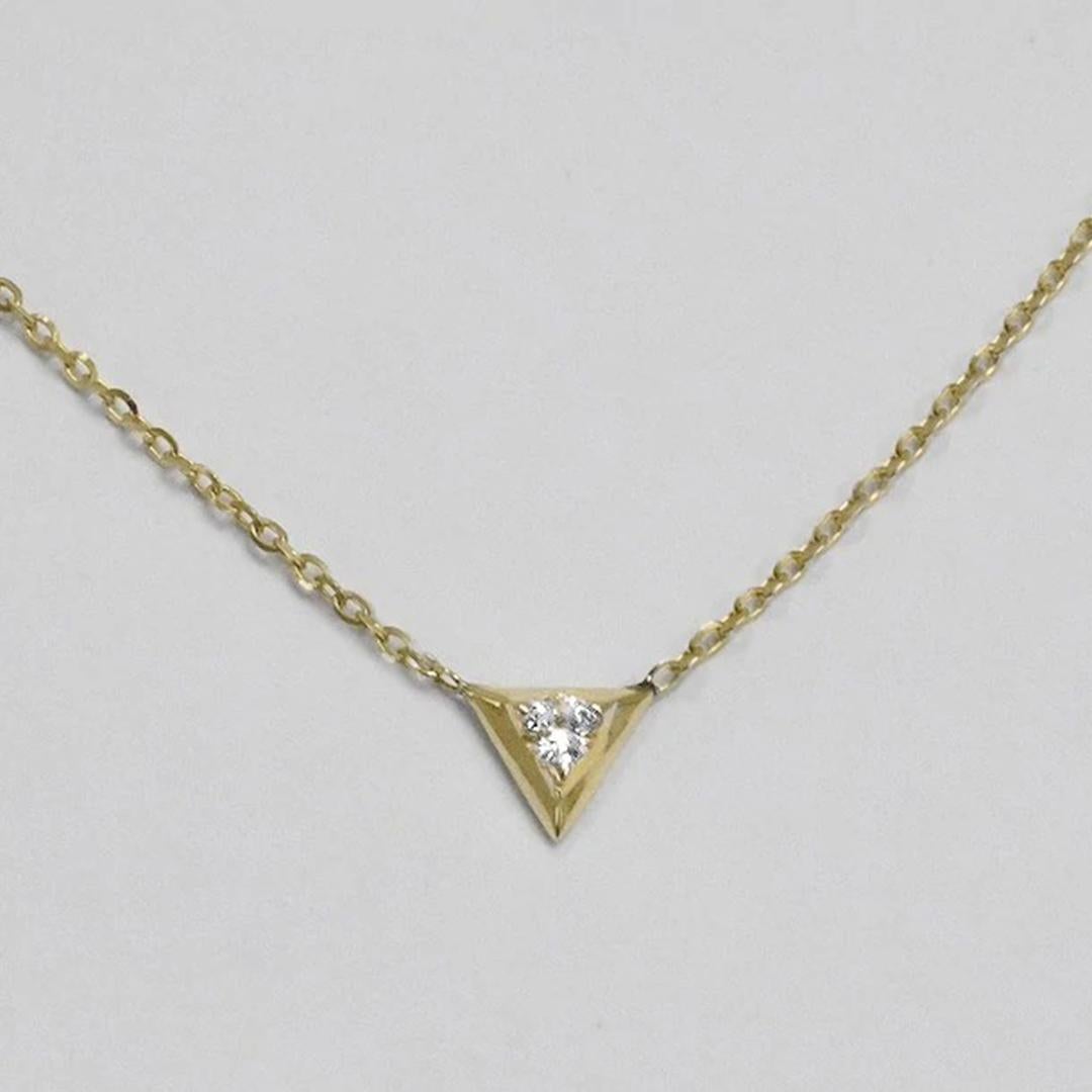 Modern 14k Gold Diamond Solitaire Necklace Layering Necklace Bridesmaid Gift For Sale