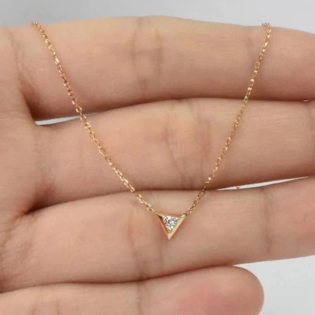 14k Gold Diamond Solitaire Necklace Layering Necklace Bridesmaid Gift In New Condition For Sale In Bangkok, TH
