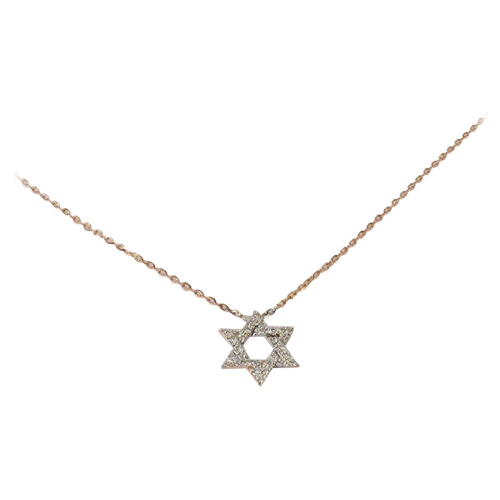 14k Gold Diamond Star Charm Necklace Pave Diamond Star Necklace For Sale