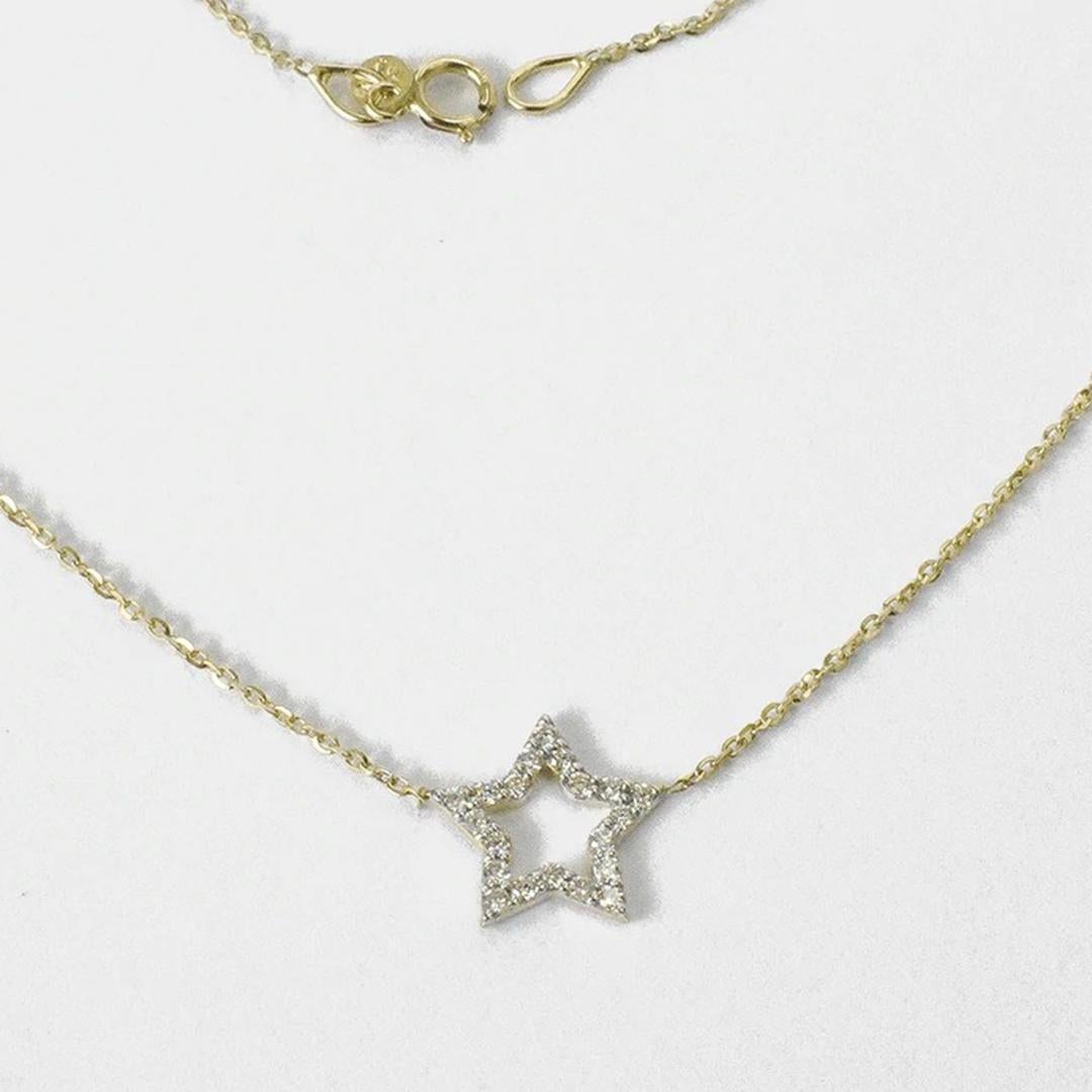 Modern 14K Gold Diamond Star Necklace Minimalist Charm Necklace For Sale