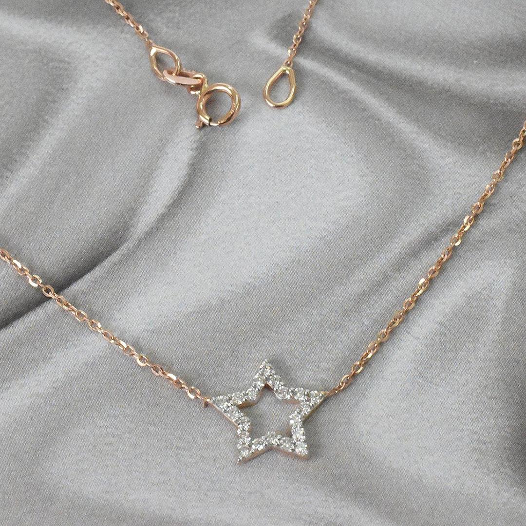 Women's or Men's 14K Gold Diamond Star Necklace Minimalist Charm Necklace For Sale