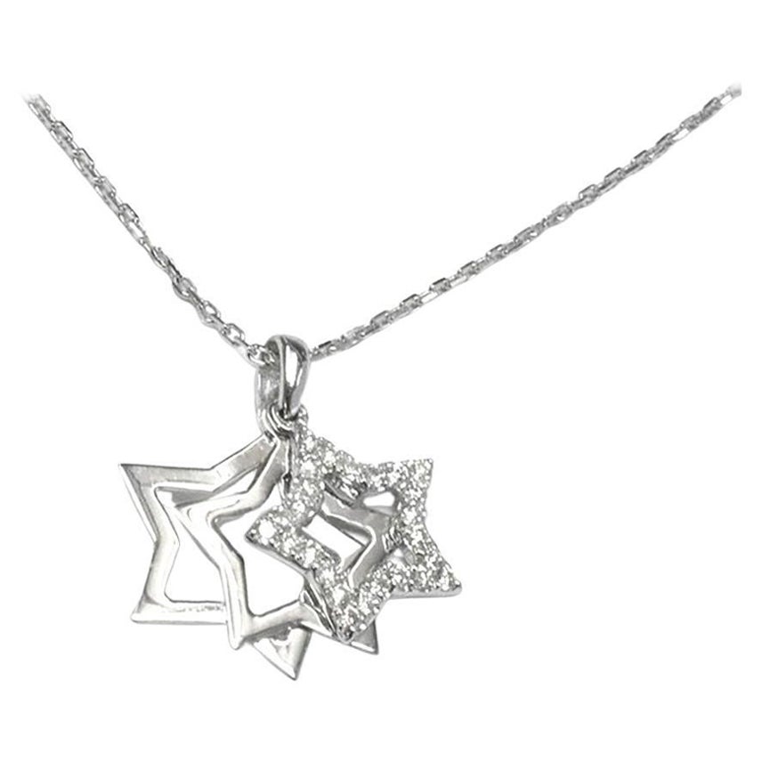 14k Gold Diamond Star Necklace Star of David Necklace Open Star Necklace For Sale