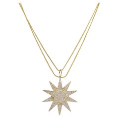 14k Gold Diamond Starburst Pendant Chain Necklace