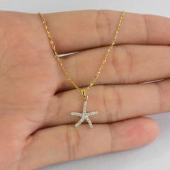 14k Gold Diamond Starfish Necklace Nautical Starfish Charm Pendant