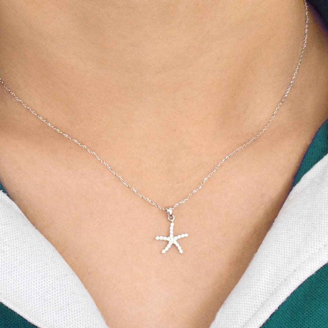 Women's or Men's 14k Gold Diamond Starfish Necklace Nautical Starfish Charm Pendant For Sale