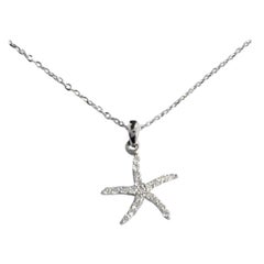 14k Gold Diamond Starfish Necklace Nautical Starfish Charm Pendant