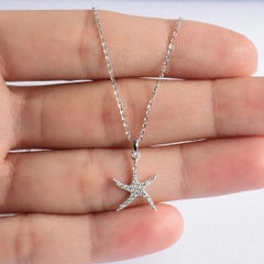14k Gold Diamond Starfish Necklace Ocean Nautical Sea Beach Jewelry