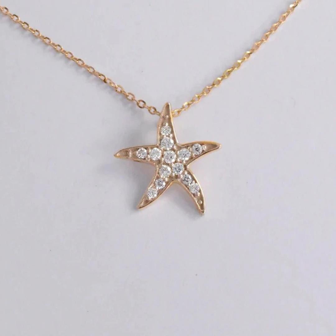 Modern 14k Gold Diamond Starfish Pendant Necklace Ocean Beach Jewelry For Sale