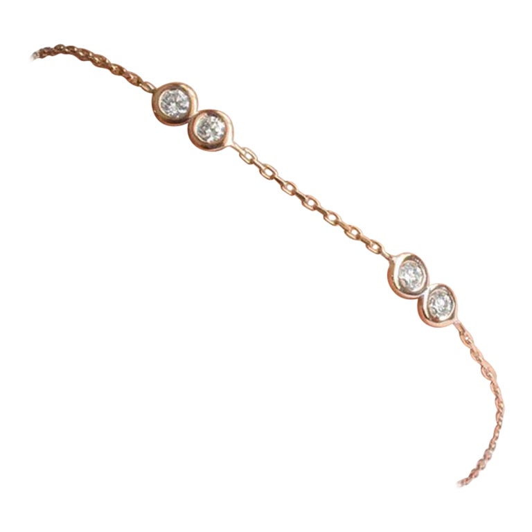 14k Gold Diamond Station Bracelet Diamond Solitaire Bracelet