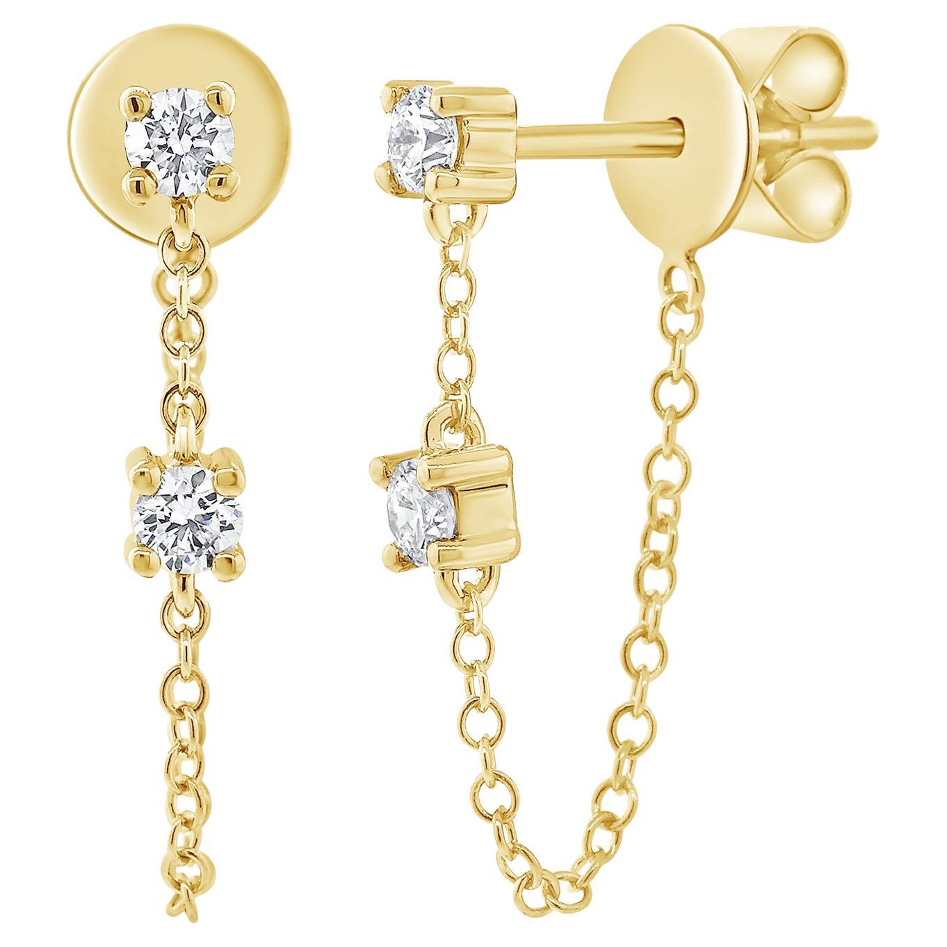 14k Gold & Diamond Stud Chain Earrings