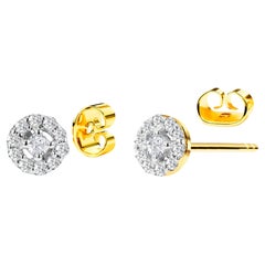 14k Gold Diamond Studs Halo Diamond Earrings Wedding Earrings