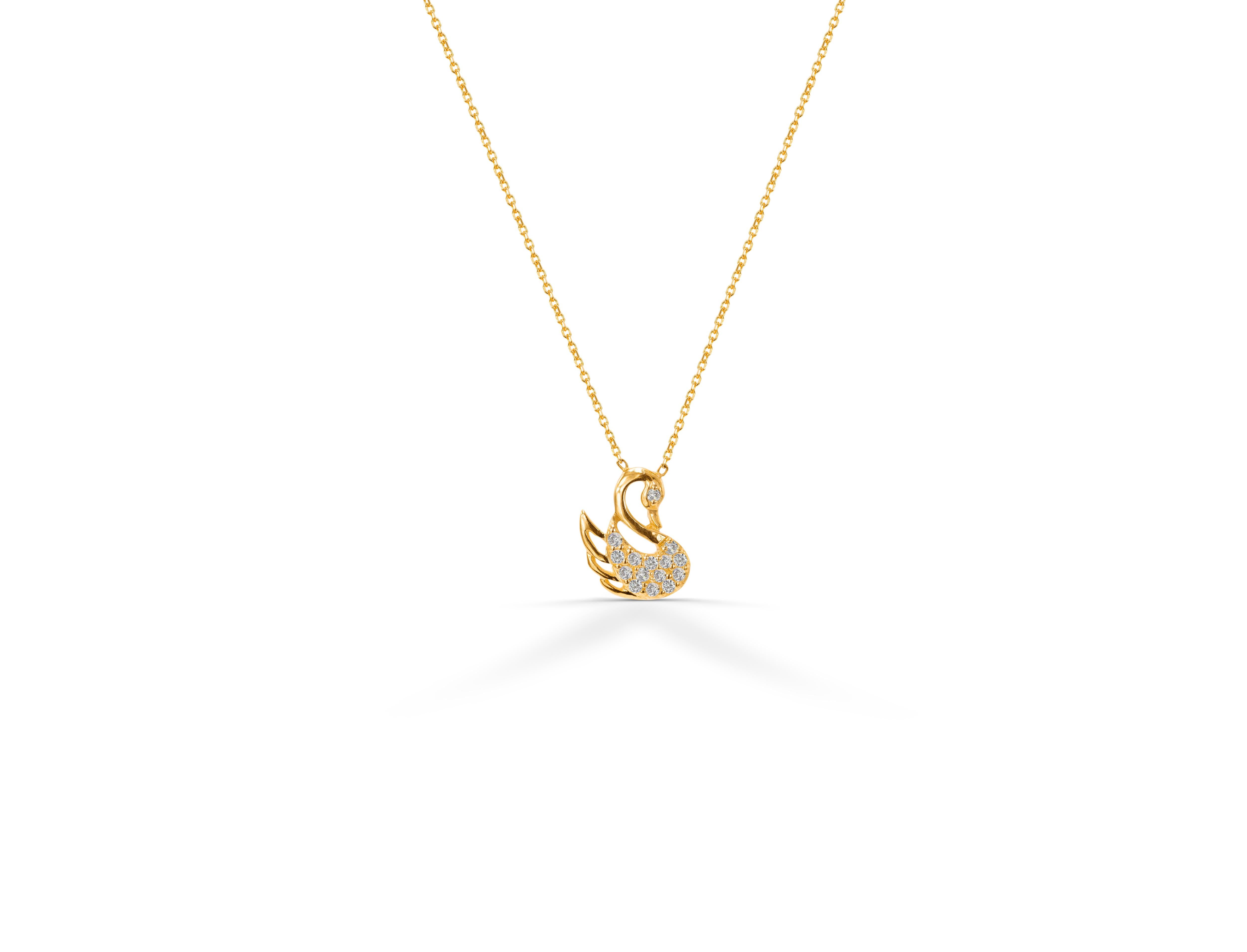 14k Gold Diamond Swan Necklace Lucky Swan Minimal Diamond Necklace For Sale 1