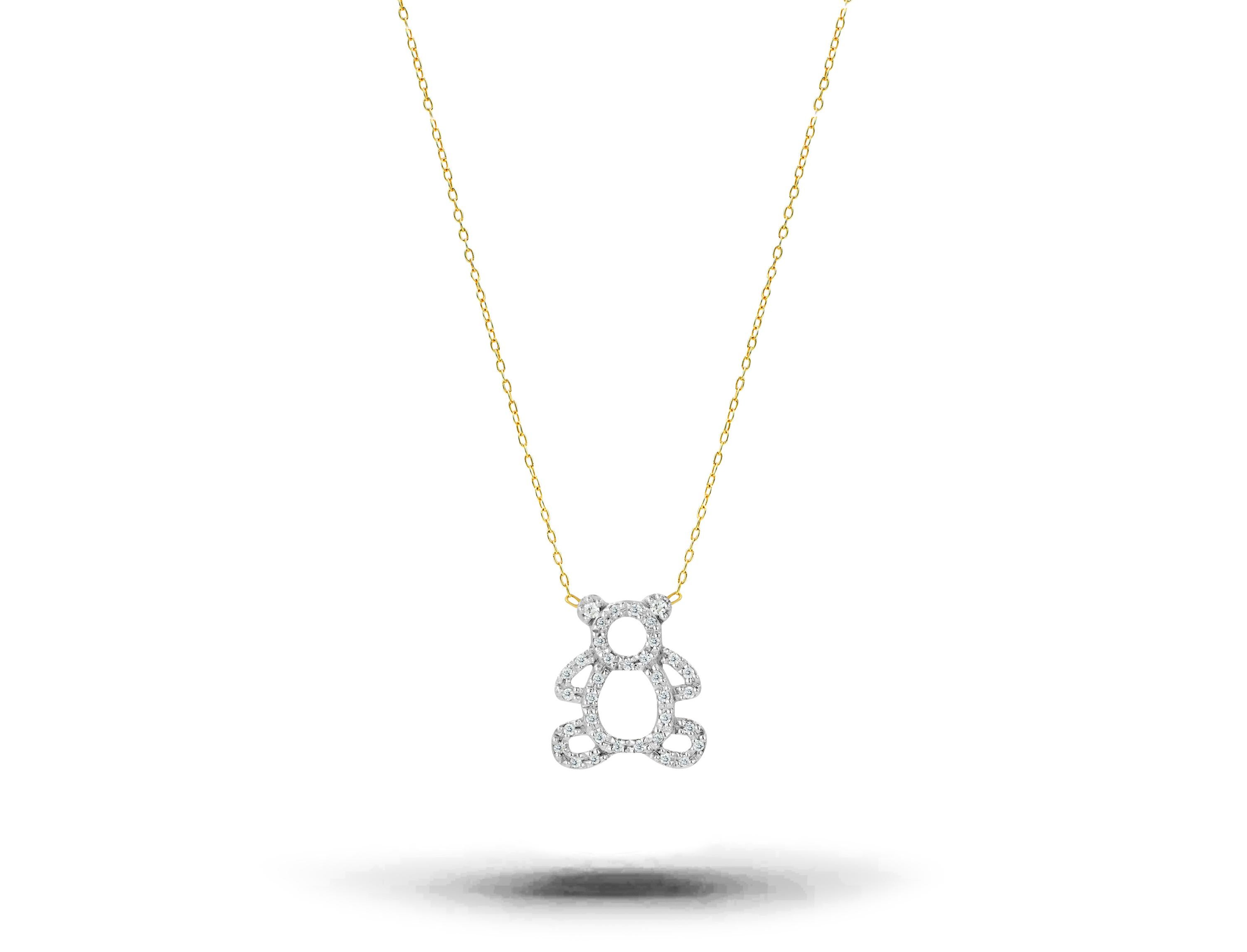 14 Karat Gold Diamant-Teddy-Bär-Charm-Halskette (Moderne) im Angebot