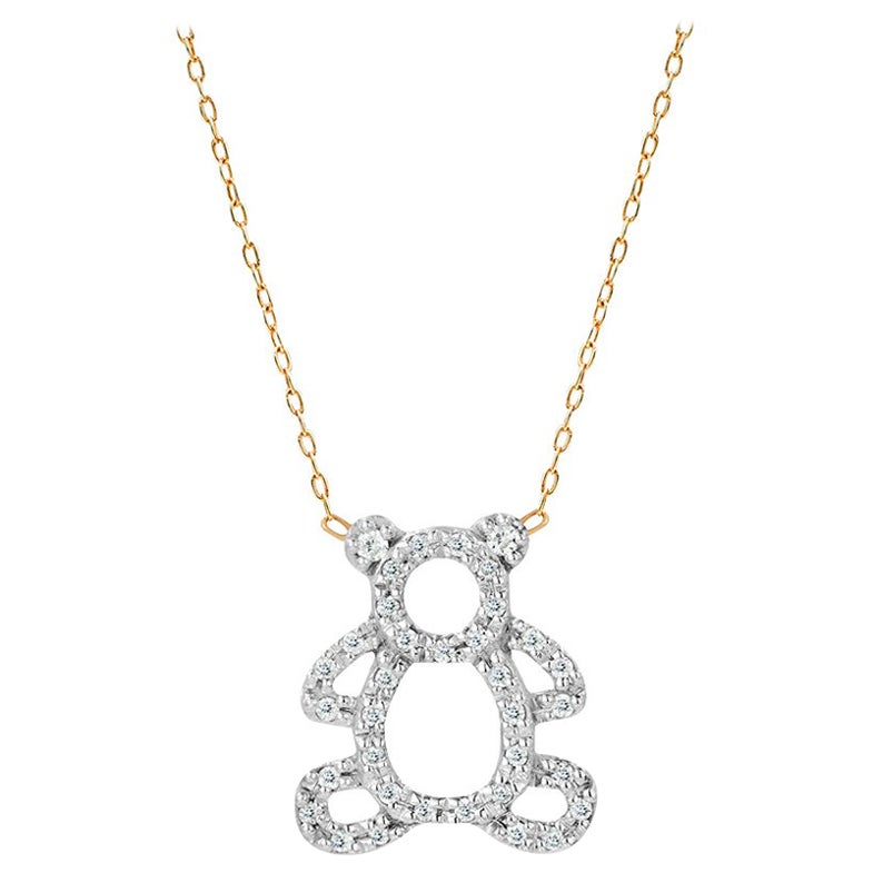 Collier à breloques ours en peluche en or 14k et diamants