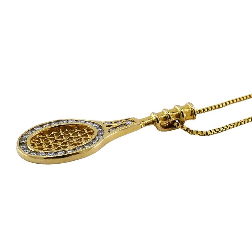 da uomo o donna Collana con ciondolo a forma di racchetta da tennis con diamante in oro 14k in vendita