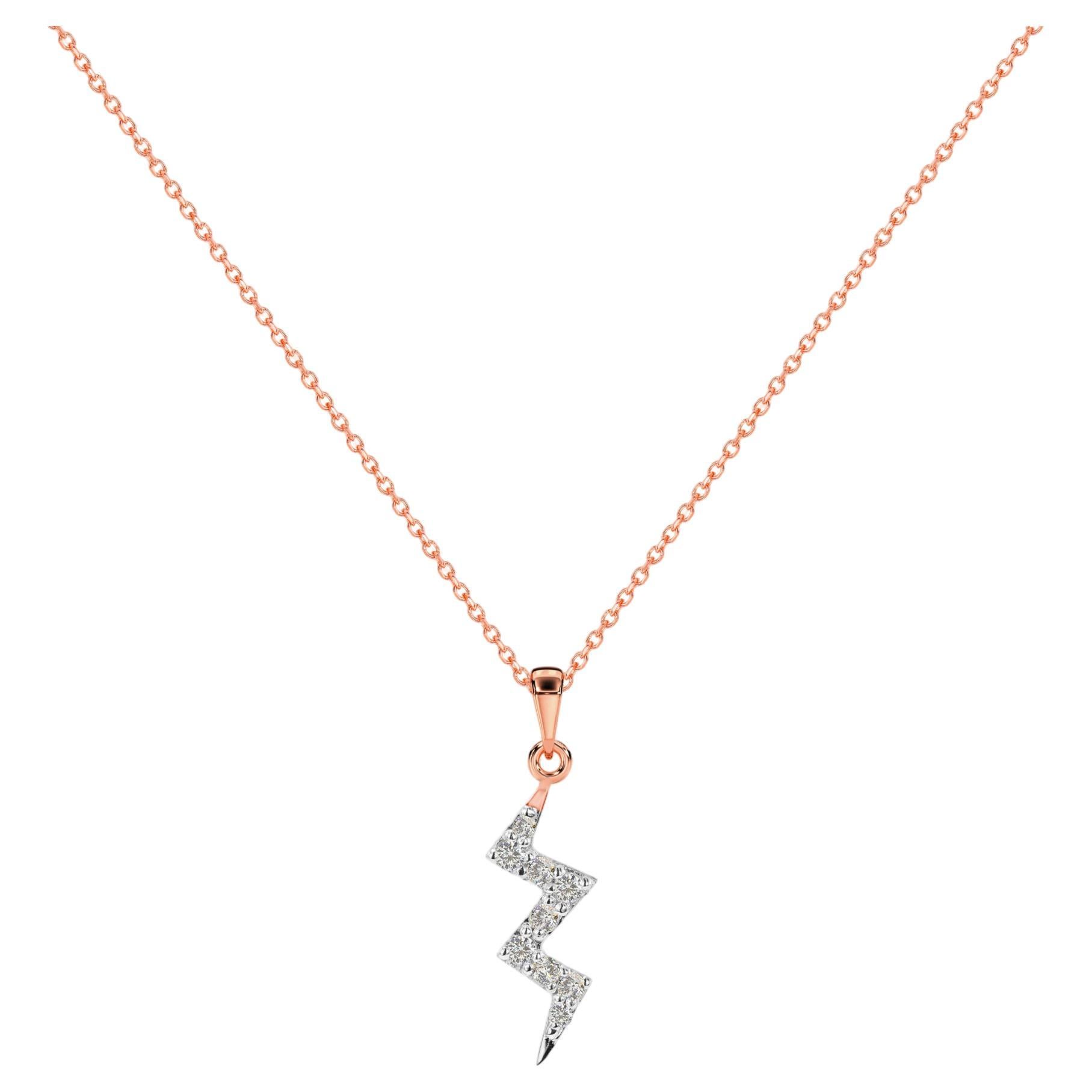 14k Gold Diamond Thunderbolt Necklace Diamond Lightening Tiny Bolt Necklace For Sale