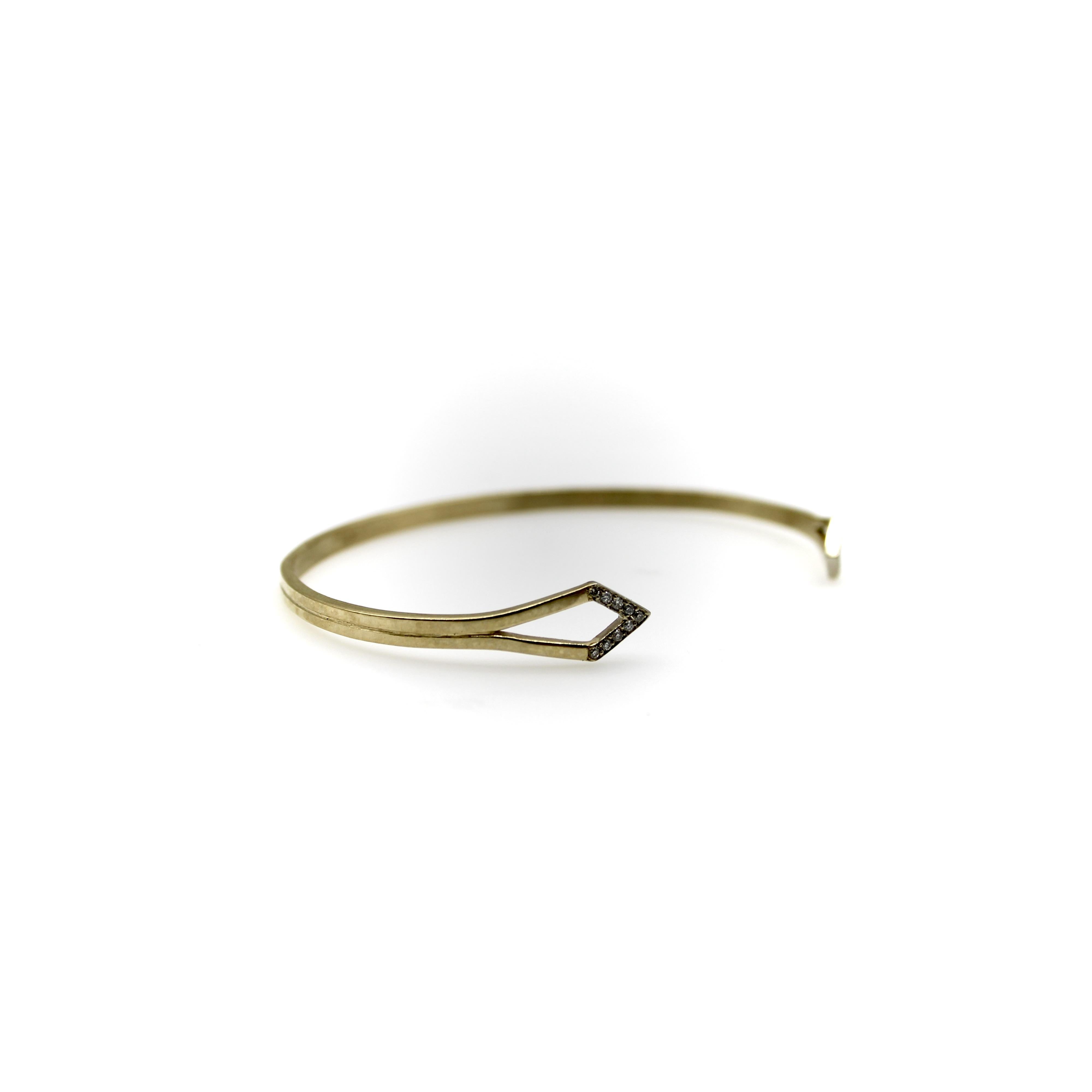 Round Cut 14K Gold Diamond Tipped Cuff Bracelet by Kimberly Doyle For Sale