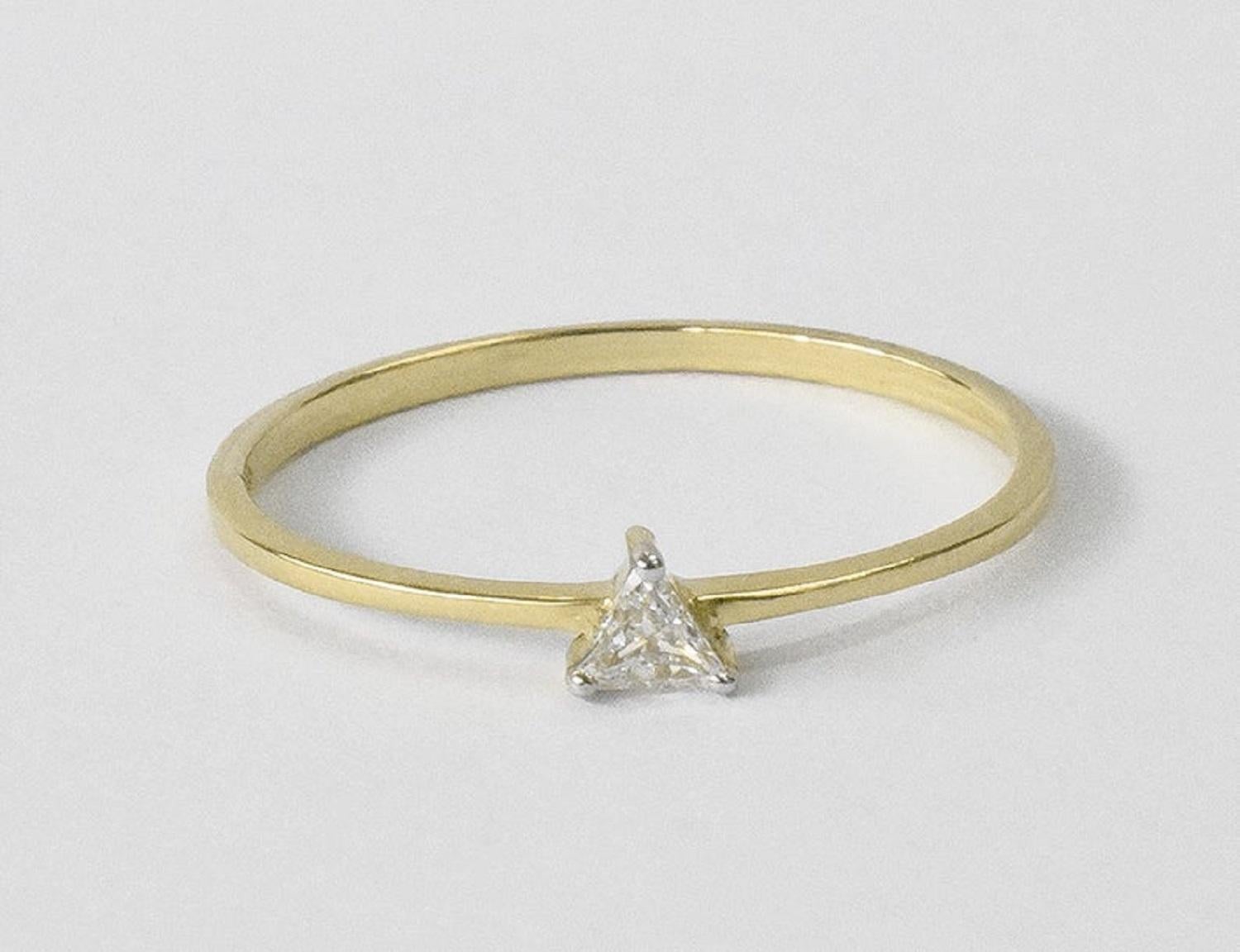 For Sale:  14k Gold Diamond Triangle Solitaire Diamond Triangle Ring 3
