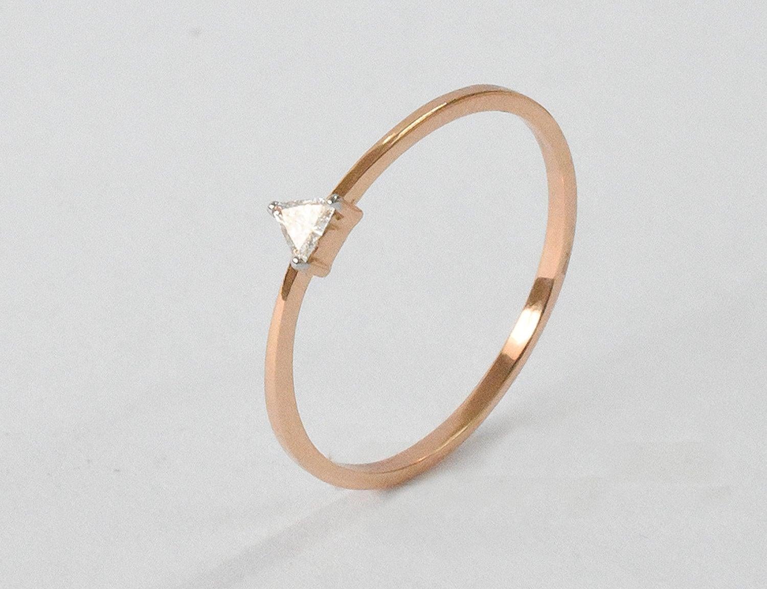 For Sale:  14k Gold Diamond Triangle Solitaire Diamond Triangle Ring 6