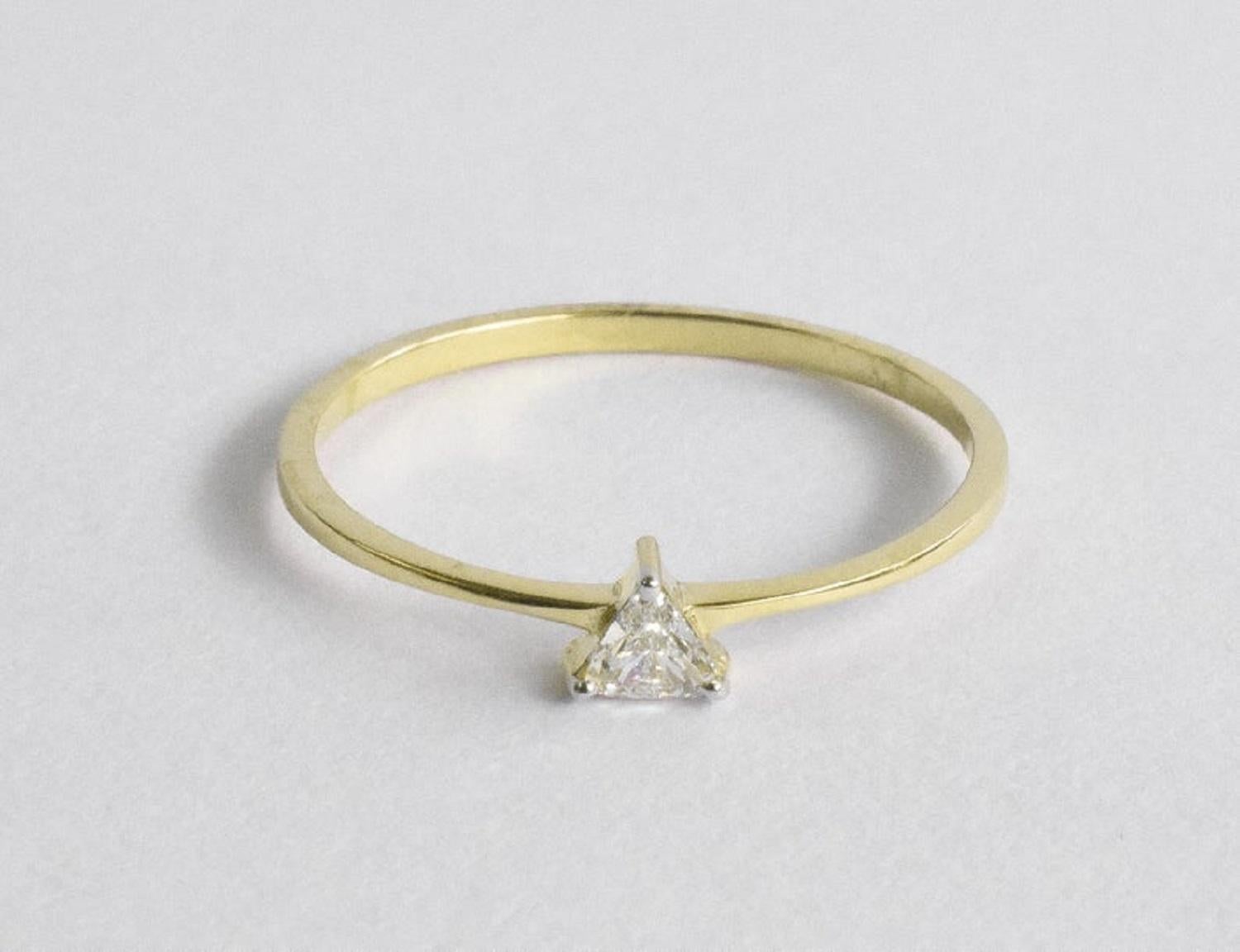 For Sale:  14k Gold Diamond Triangle Solitaire Diamond Triangle Ring 3