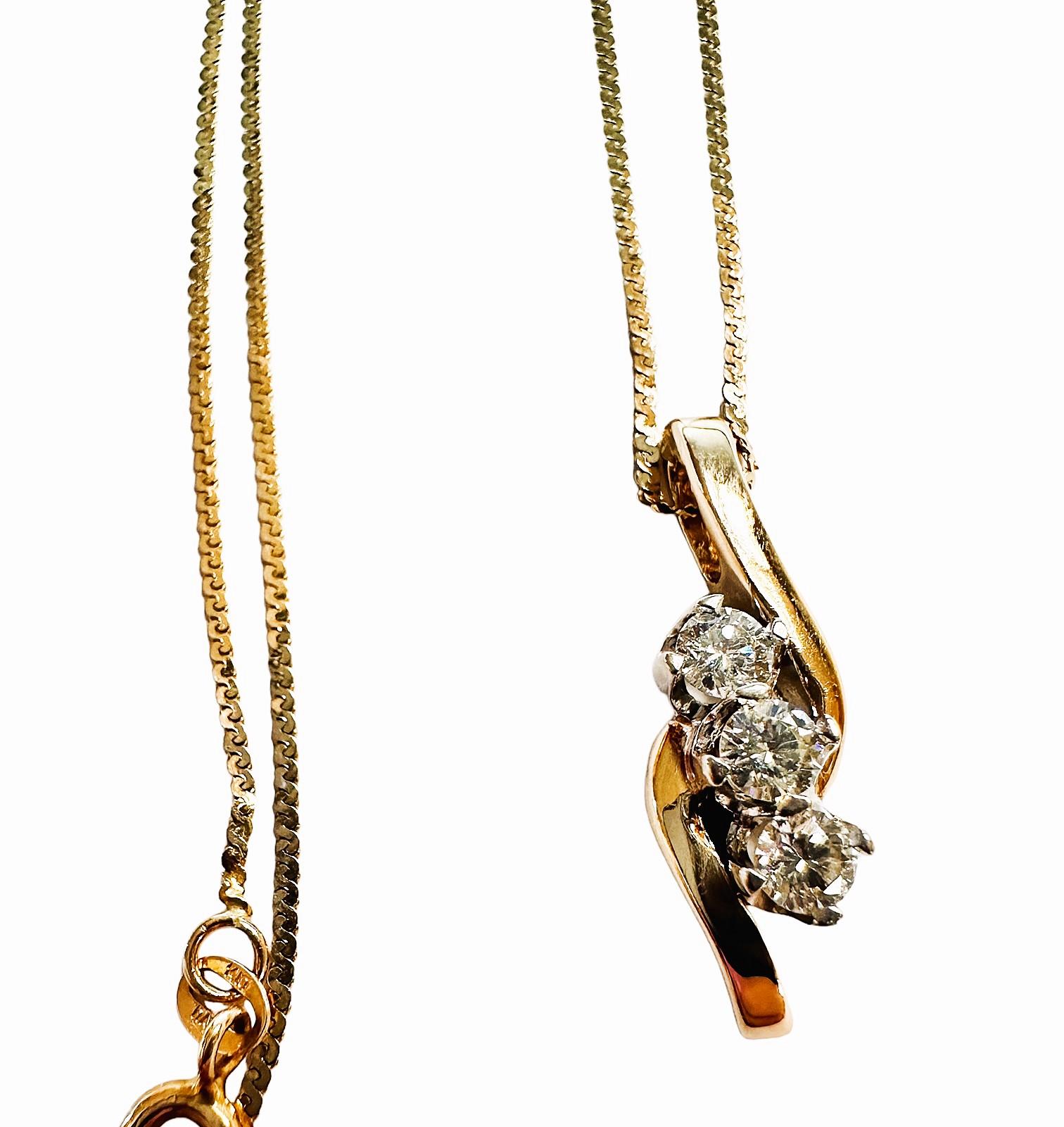 Women's 14K Gold .55 Carat Diamond Trio Pendant Necklace w/By-Pass Influences For Sale