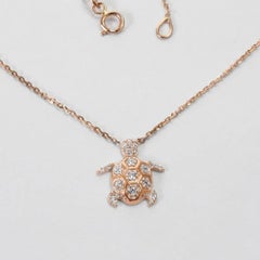 14K Gold Diamond Turtle Charm Necklace Diamond Tortoise Pendant Necklace