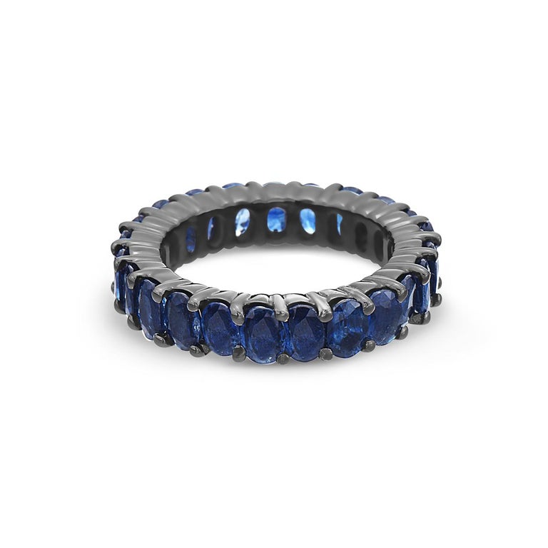 Oval Cut 14 Karat Gold Dipped in Black Rhodium Sapphire Eternity Band Ring For Sale