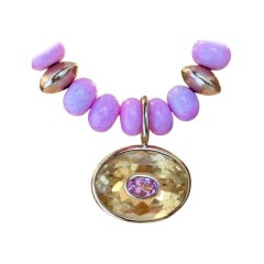 14k Gold DISCO Pendant, with Citrine & Pink Sapphire