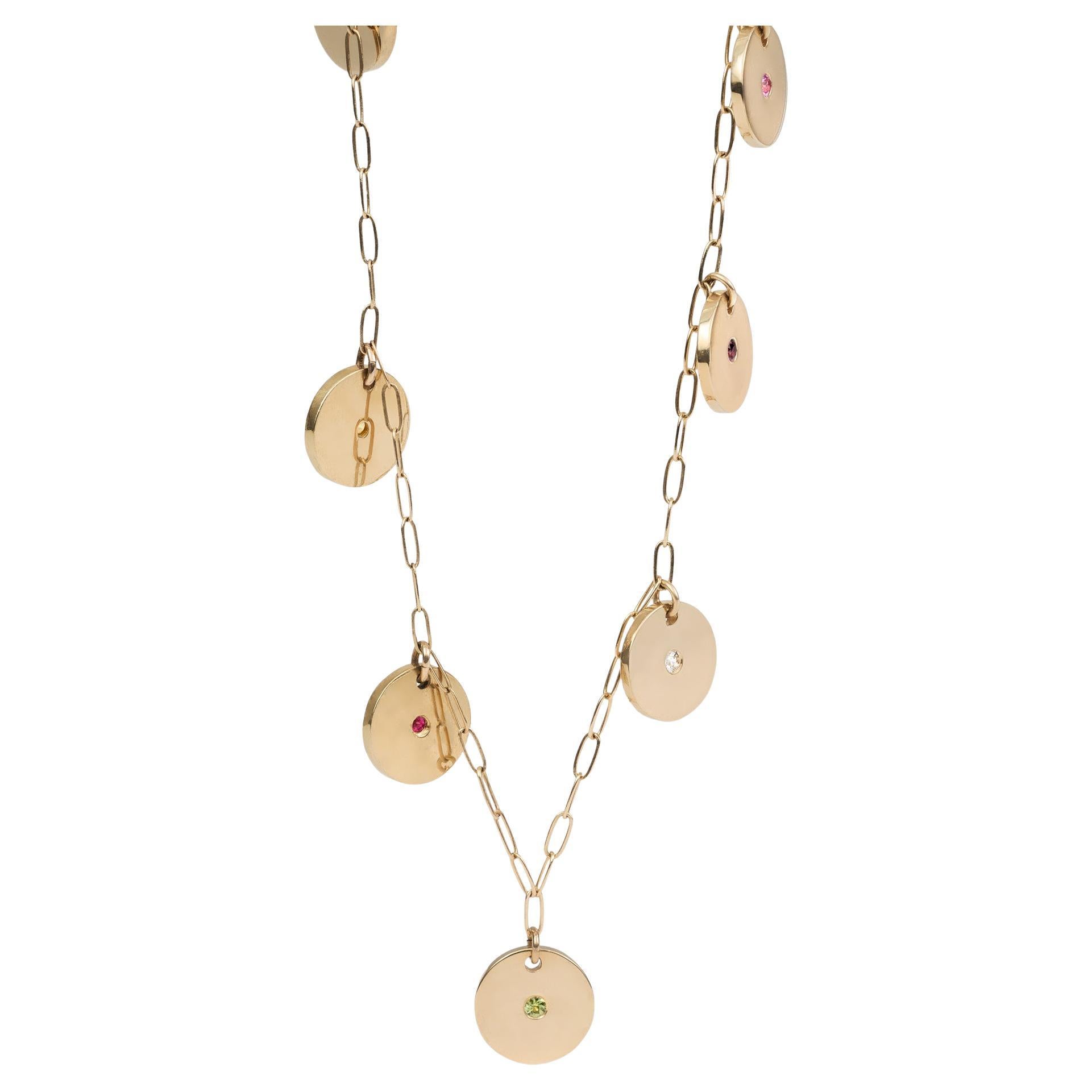 14k Gold Disk Charm Necklace en venta