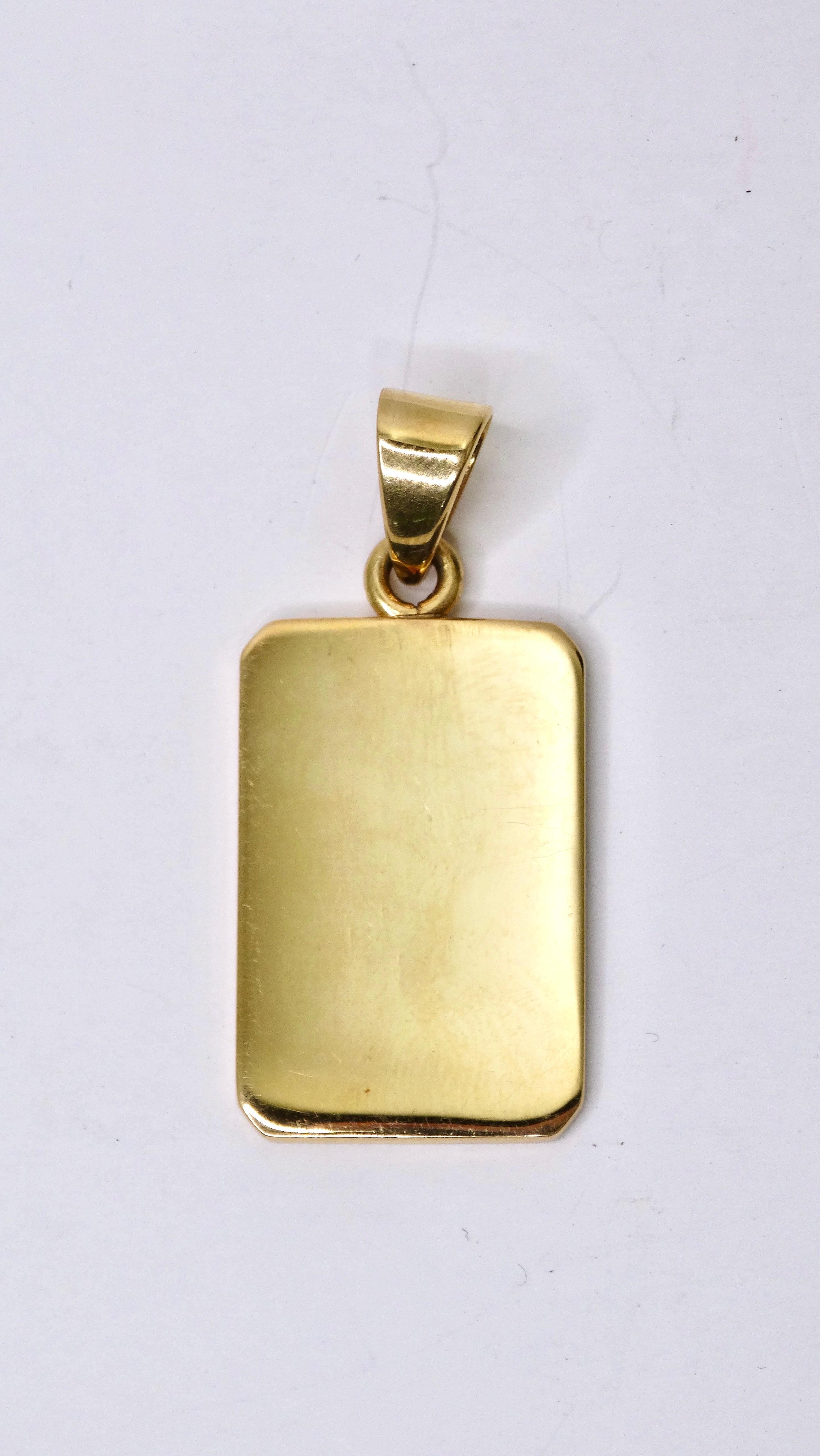 You can take this bold pendant with you everyday because of its elegant and simple design! You can't go wrong with this 14k gold dog tag pendant! It can be easily dressed up or down with the switch of an outfit. It would look fabulous worn with