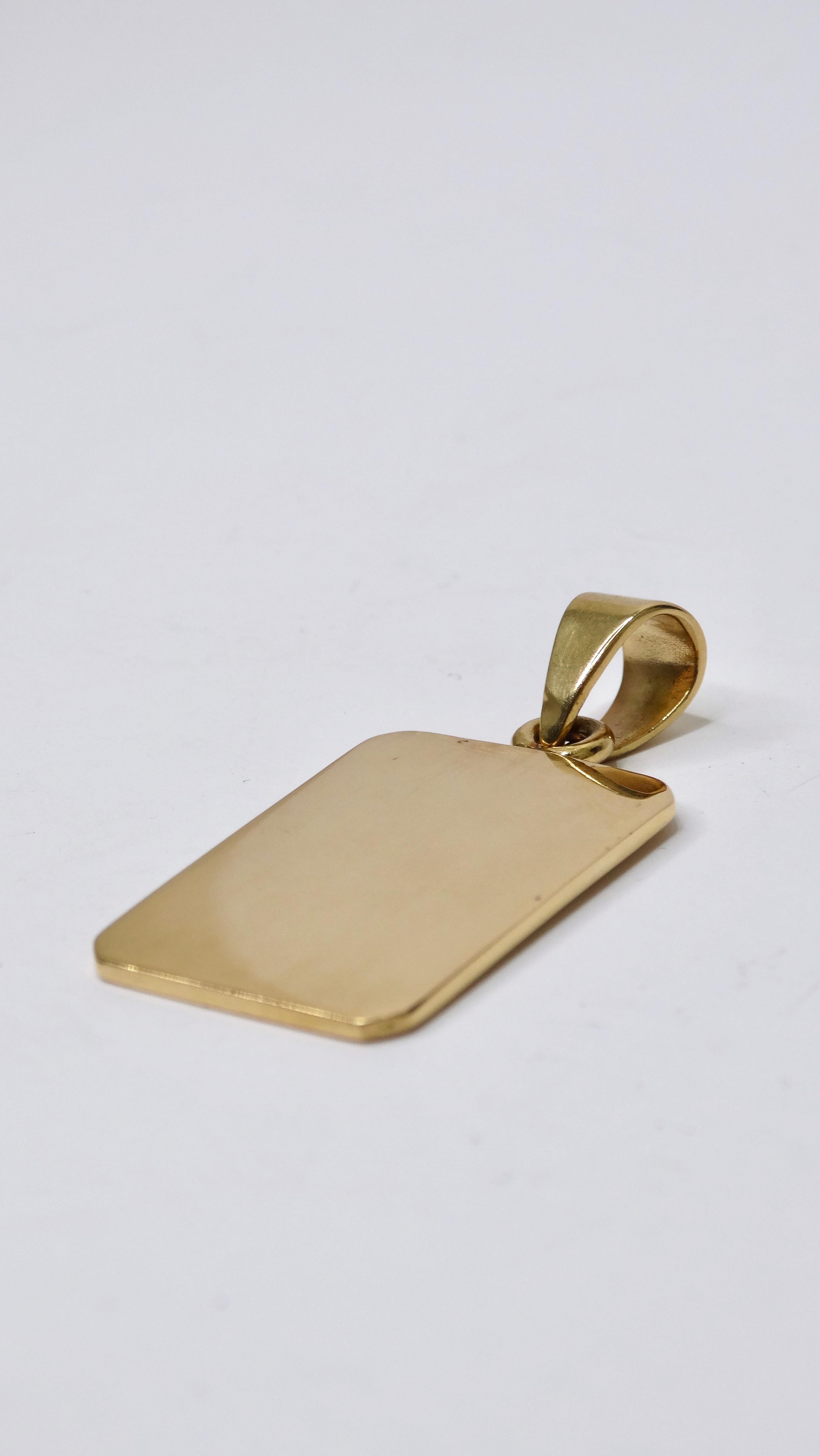 14k Gold Dog Tag Pendant In Excellent Condition In Scottsdale, AZ