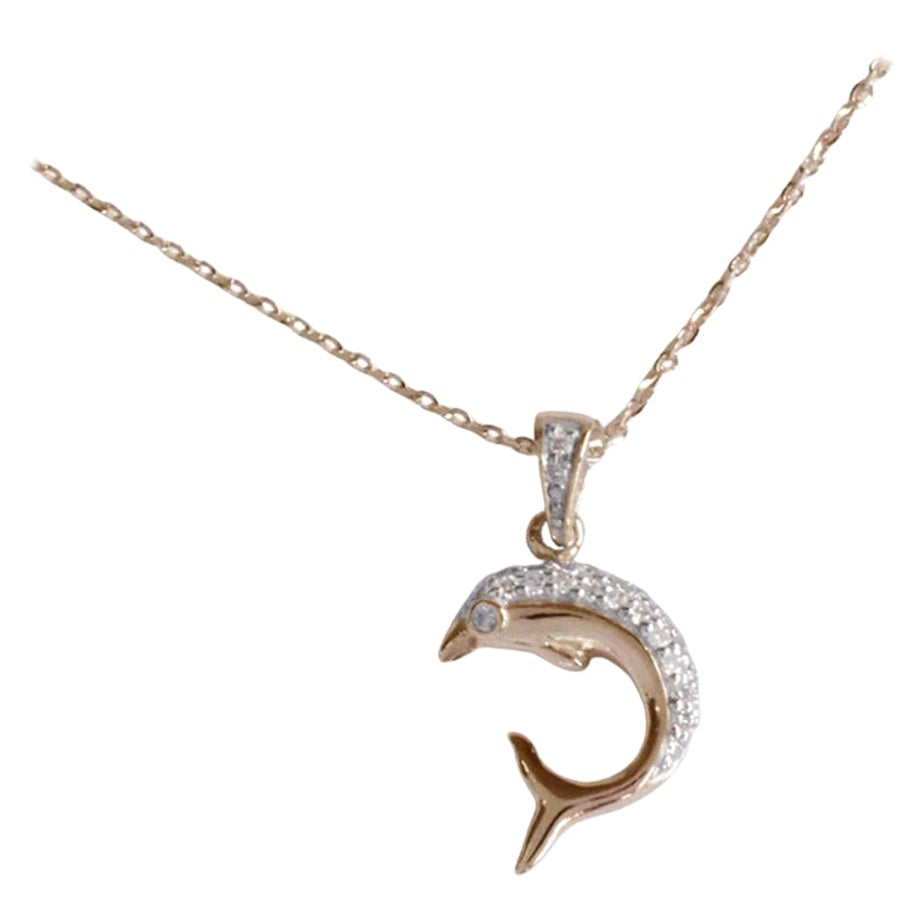 Collar Delfín de Oro 14k Colgante Delfín Náutico Playa Marina Moderno en venta