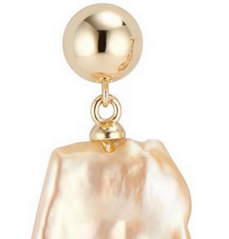 Uncut 14 Karat Gold Double Bubble Baroque Pearl Earrings For Sale
