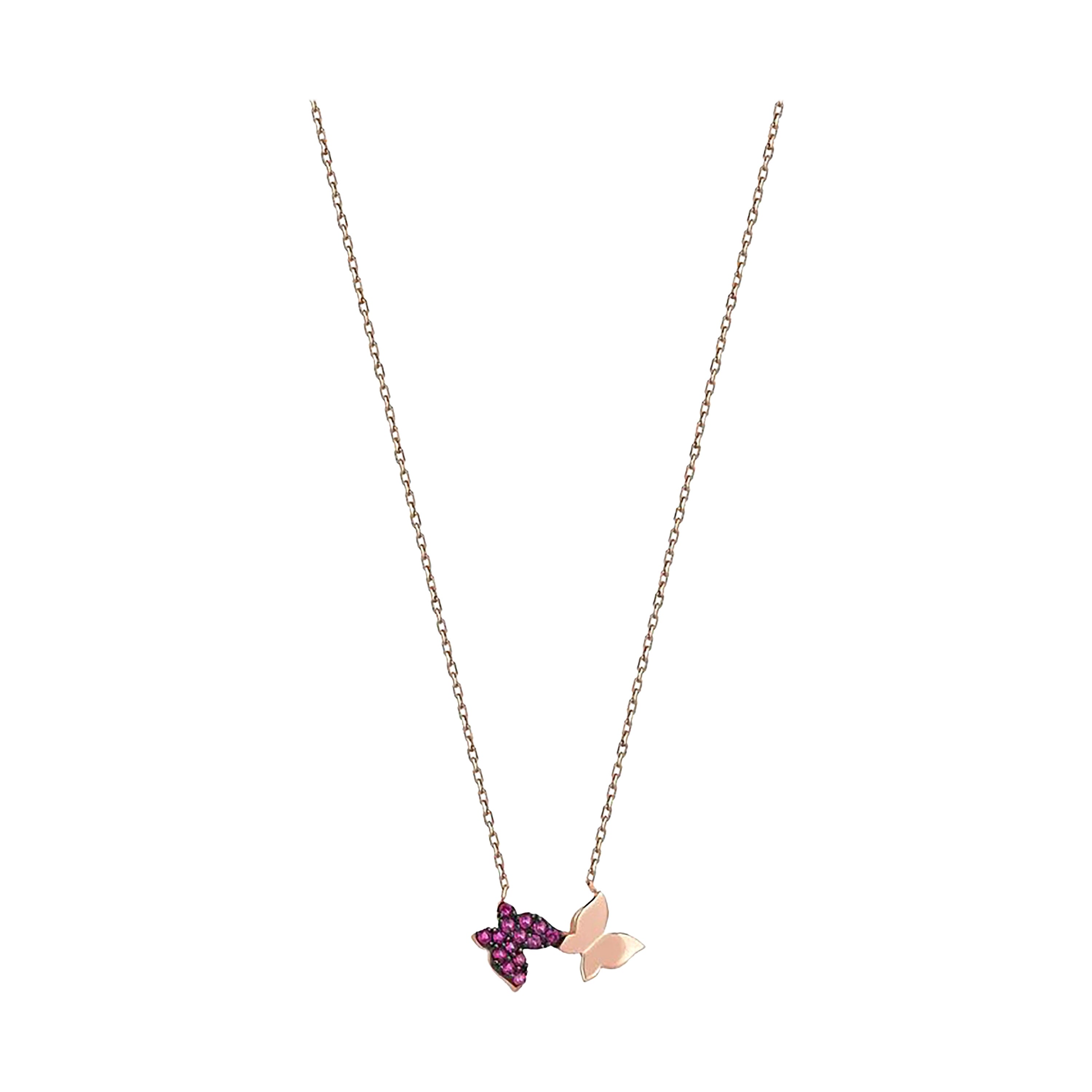 14k Gold Doppel-Schmetterlingshalskette. Weihnachtsgeschenk, Schmetterlingshalskette.