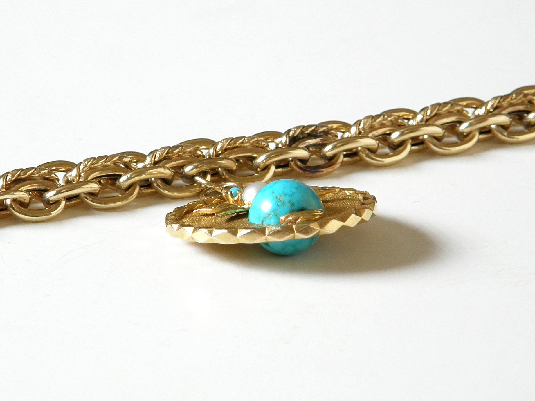 14K Gold Double Chain Link Bracelet with Giant Two Sided Spider and Fly Charm 2