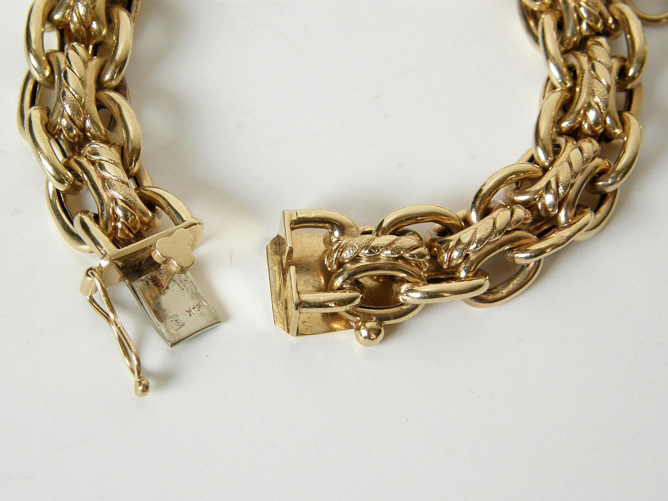 14K Gold Double Chain Link Bracelet with Giant Two Sided Spider and Fly Charm 3