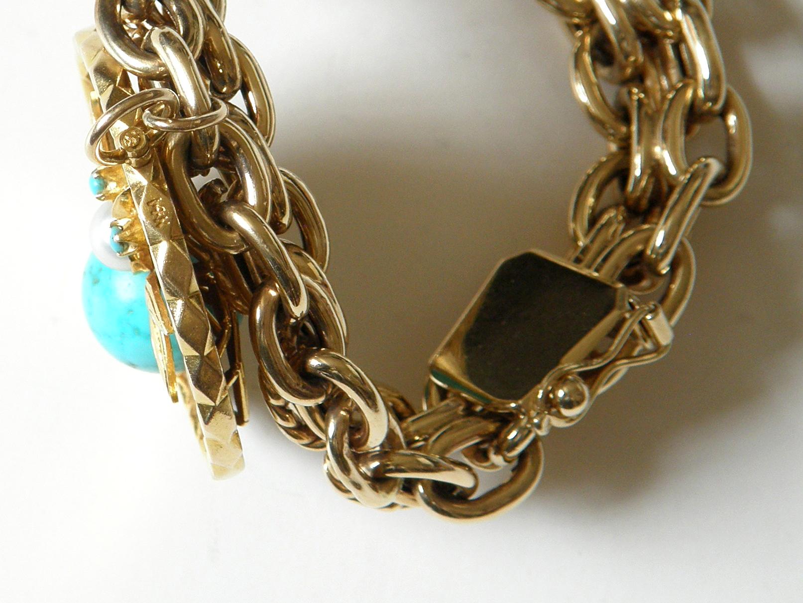 14K Gold Double Chain Link Bracelet with Giant Two Sided Spider and Fly Charm 4